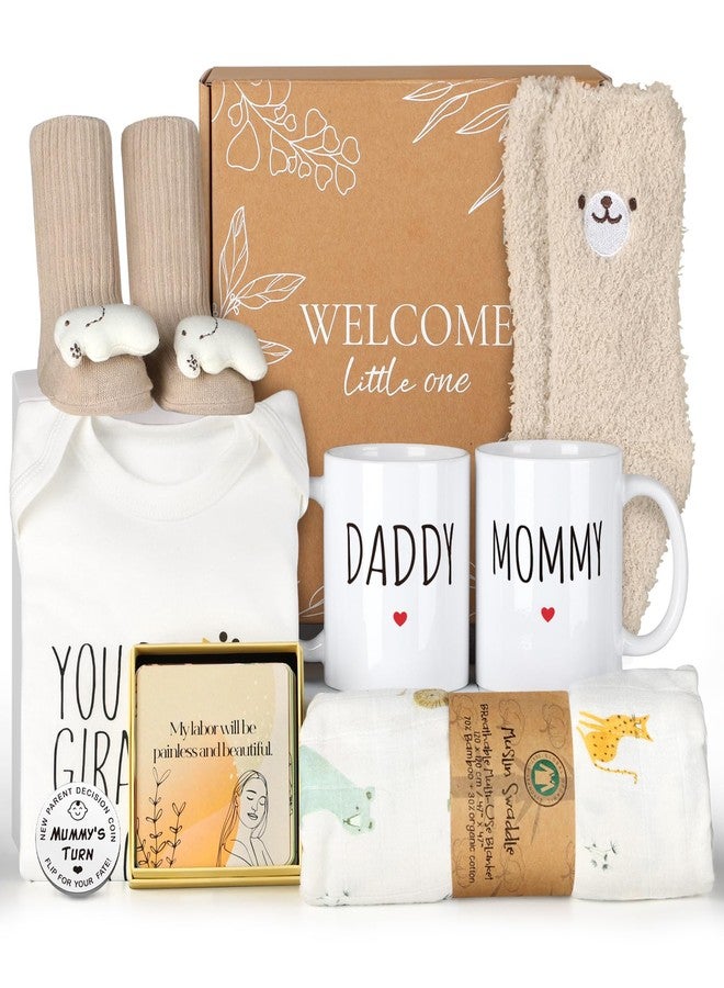 Suhctuptx New Mom Gifts for Women, 9pcs Pregnancy Gifts for Expecting Mom, Cute Baby Gifts New Parents Gifts for Couples w/Mom and Dad Mugs for Gender Reveal Baby Shower First Time Mom to be Gifts(Khaki) - Image 1
